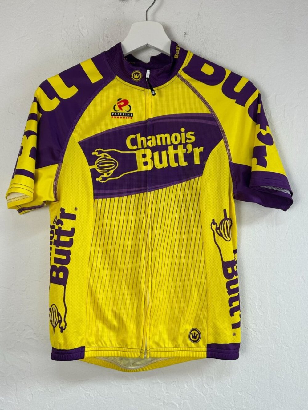 Canari Mens Chamois Butt'r Cycling Jersey Yellow Purple Zip Short Sleeve Large